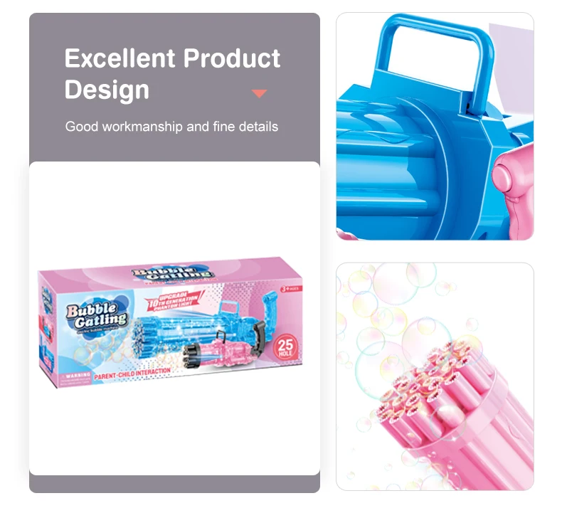 Bubble Gun for Toddlers Bubble Machine 2022 Automatic 25 Holes Bubbles Maker with Music and Light gatling toy gun