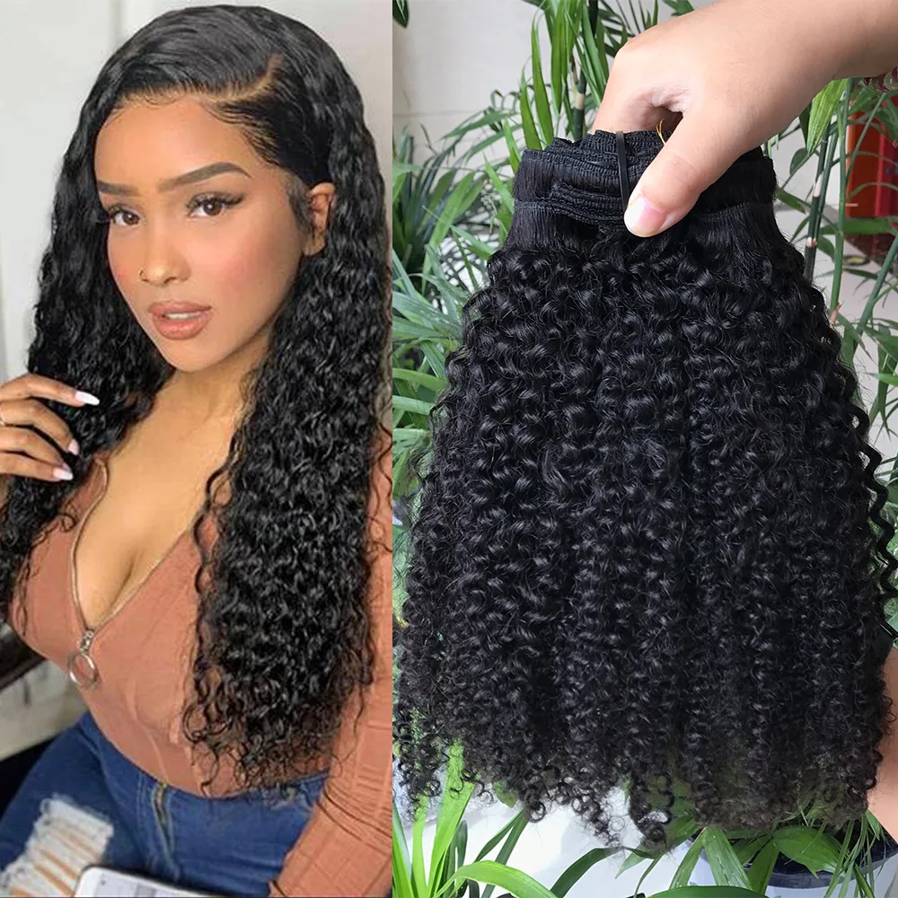 Wholesale 120g 160g 200g thickness virgin human hair with clips,afro kinky curly human hair bundles,human hair indian