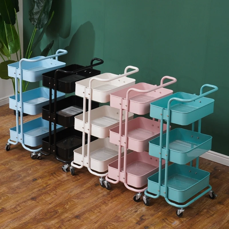 Metal 4 layer folding trolley household kitchen storage rack vegetable fruit sundries kitchen organizer