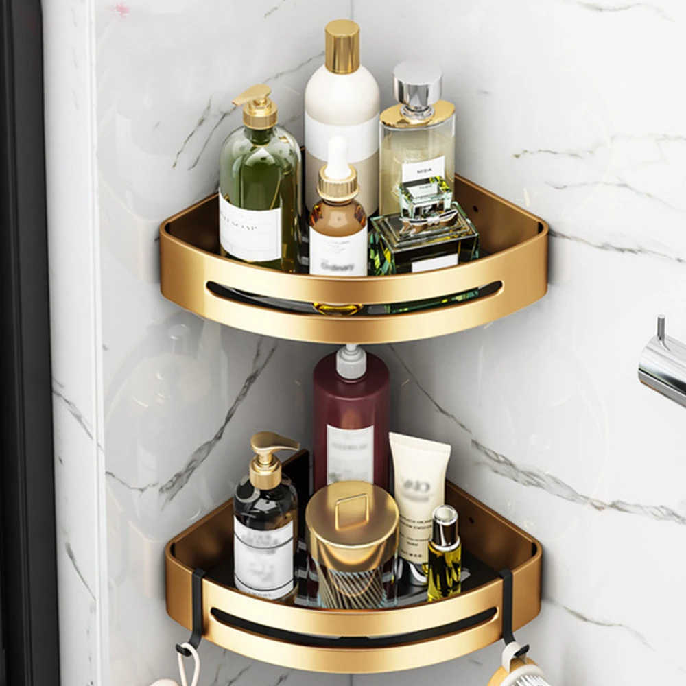 hot selling 2023 aluminium alloy Golden black bathroom shelves wall mounted shower shelf