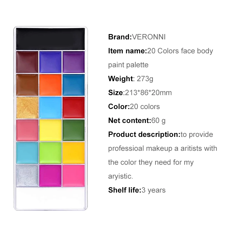 Face Body Paint Oil Palette Halloween Makeup 20 Color Professional Face Painting Kit Body Paint Palette
