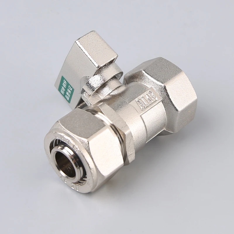 303  16~25mm brass female compression butterfly long handle ball valve floor heating pex pipe fittings