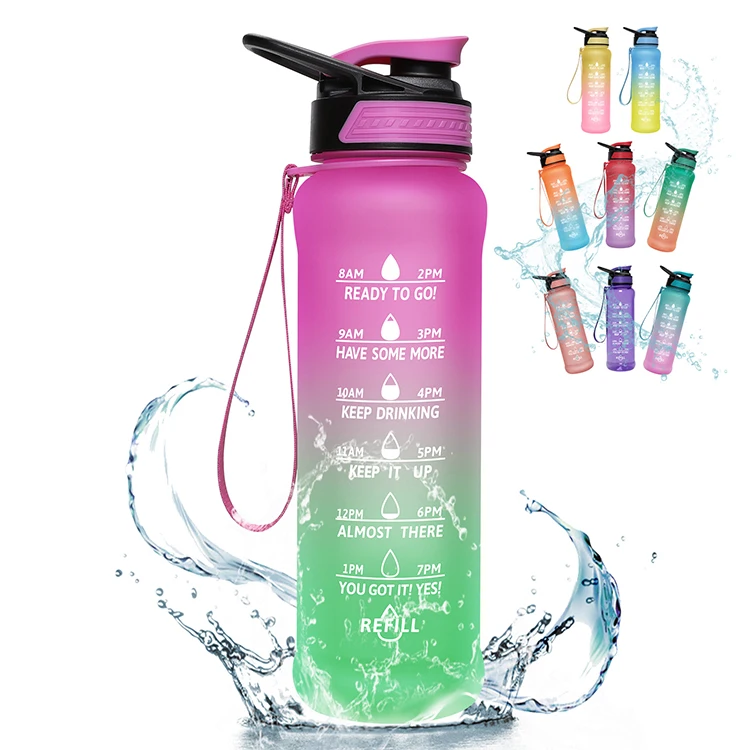 
Bicycle Outdoor Sport Water Bottle 1L 32OZ BPA Free Plastic Time Marker Motivational Water Bottle 