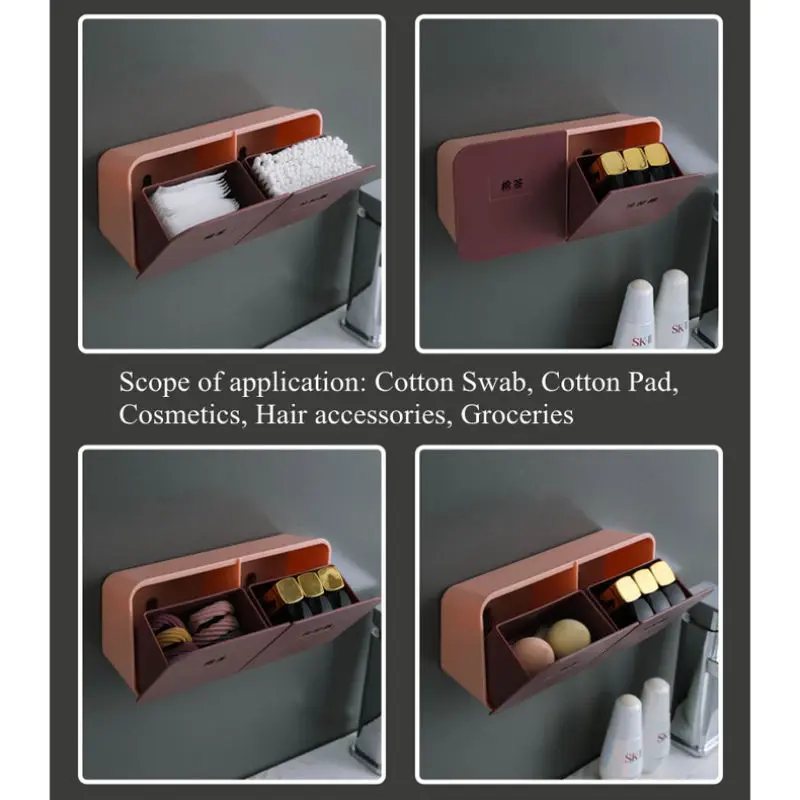 Flip Lid Cotton Swab Storage Box Wall Mounted Bathroom Organizer Dustproof Household Storage Cosmetic Container Jewelry Case