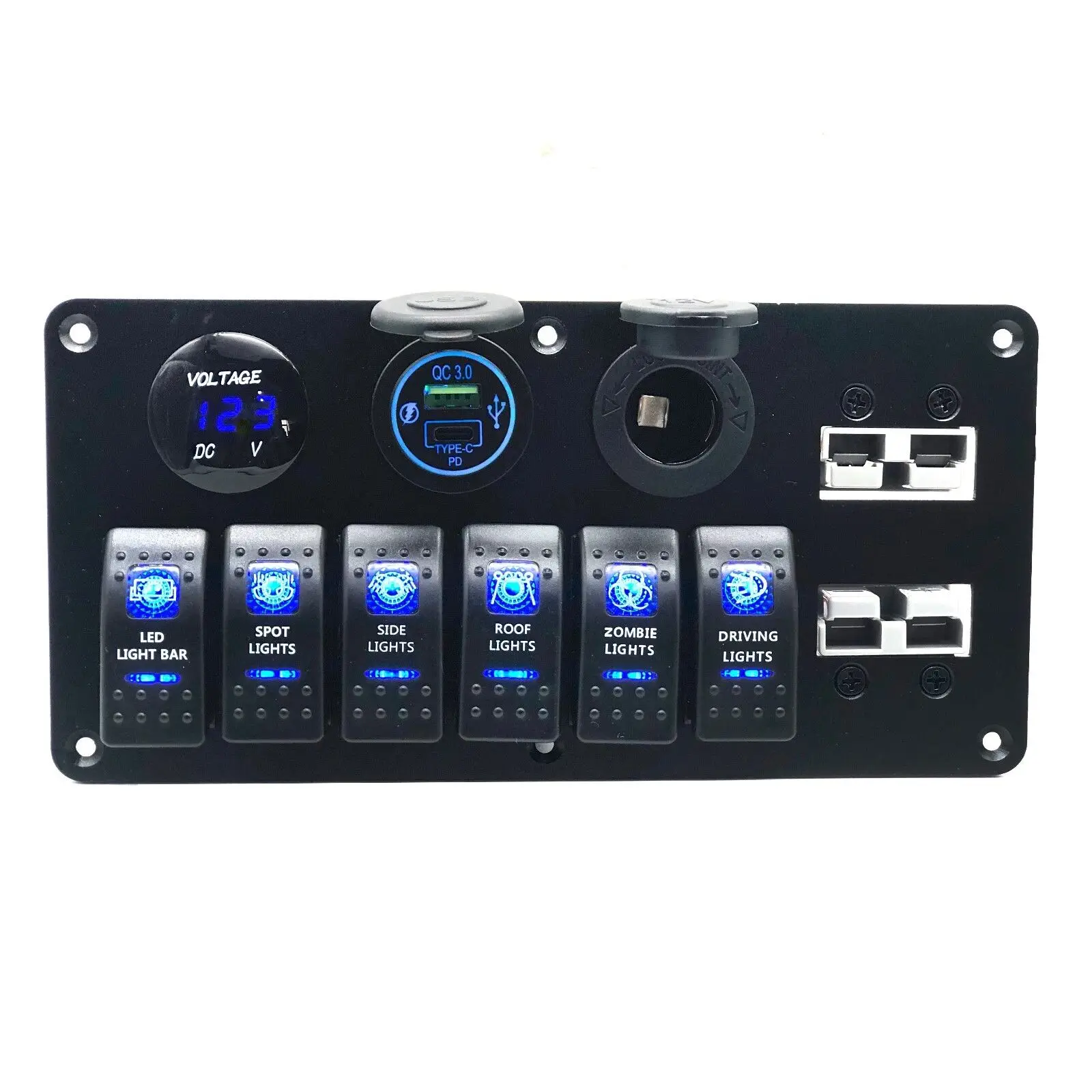 12Volt 6 Gang Led Switch Board Truck Switch Panel 4X4 Switch Panel For Car With 50A Solar Connector Plug