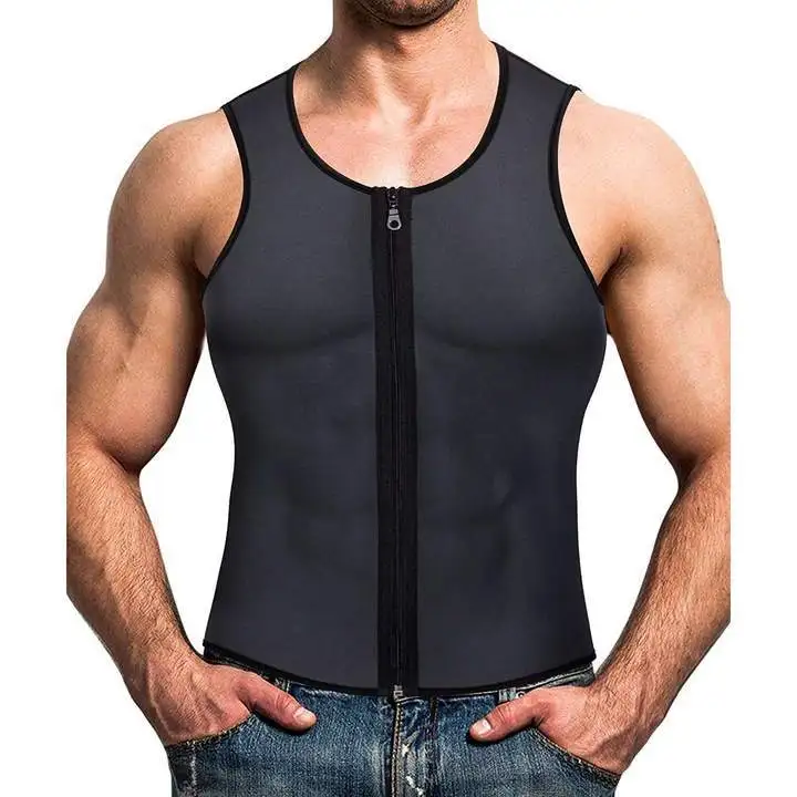 Weight Loss Workout Sauna Sweat Tank Top Zipper Shapewear Fat Burner Suit Men Neoprene
