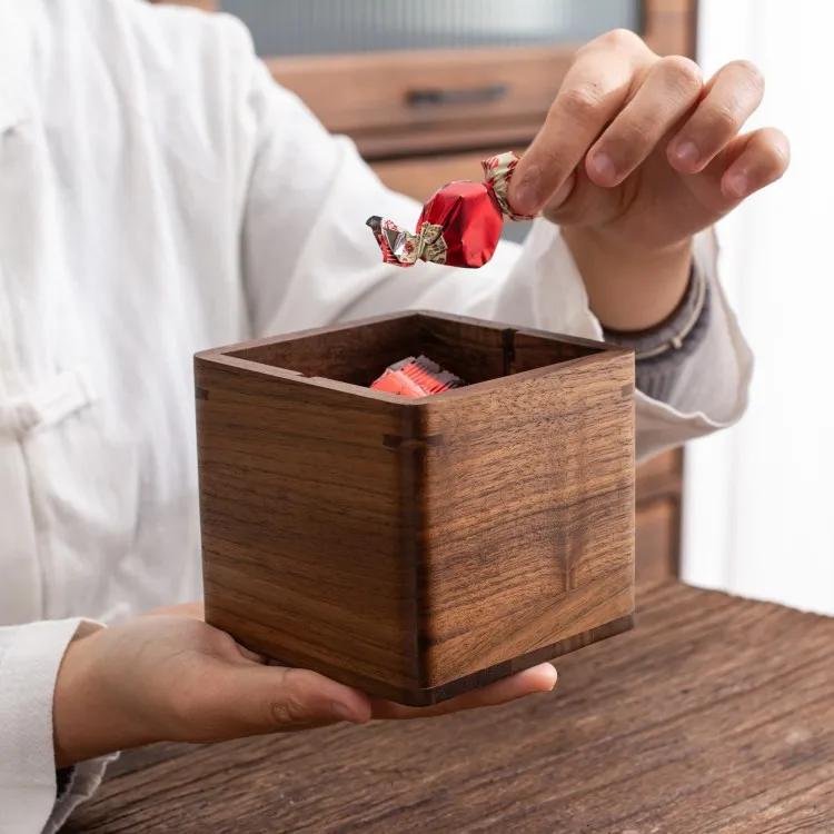 Black Walnut Toothpick Case Box for Home Hotel & Restaurant Wooden Toothpick Storage Case  With Metal Handle