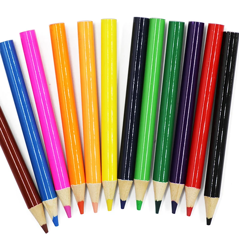 HONGHU short 3.5 inch color pencil set Promotional Stationery Factory OEM logo Wooden China Cheap Wholesale Bulk Custom Design