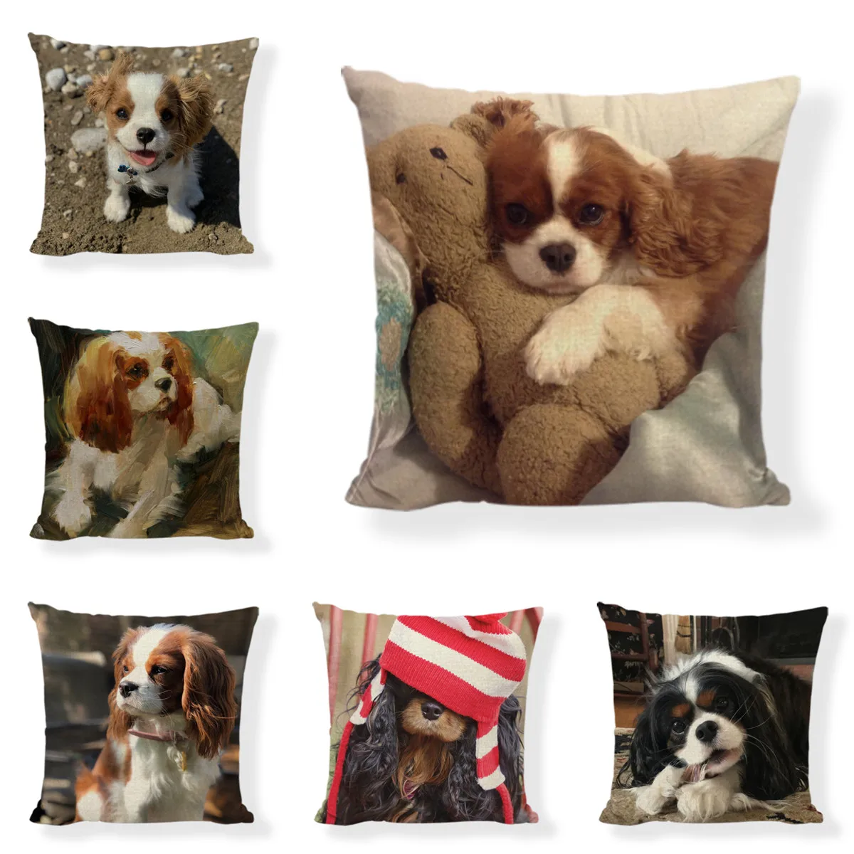 Luxurious Cushion Cases  Cavalier King Charles Spaniel 45X45 With Zipper Linen Dog Decor Pillows Cases For Sofa