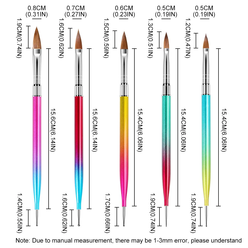 5pcs/set Nail Art Dotting Painting Pen Uv Gel Acrylic Drawing Carving Rainbow Chrome Liner Brush Tools 2 Ways Manicure Diy Tool