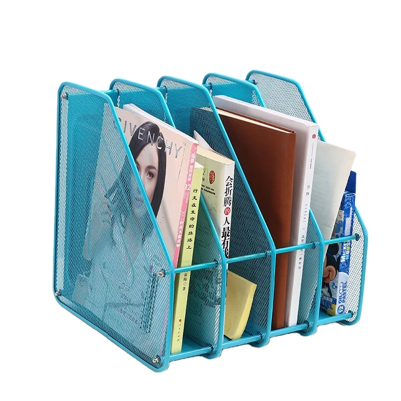 Heavy Duty 4 Compartment Metal Mesh Office Desktop Document File Organizer Rack Wire Magazine Holder