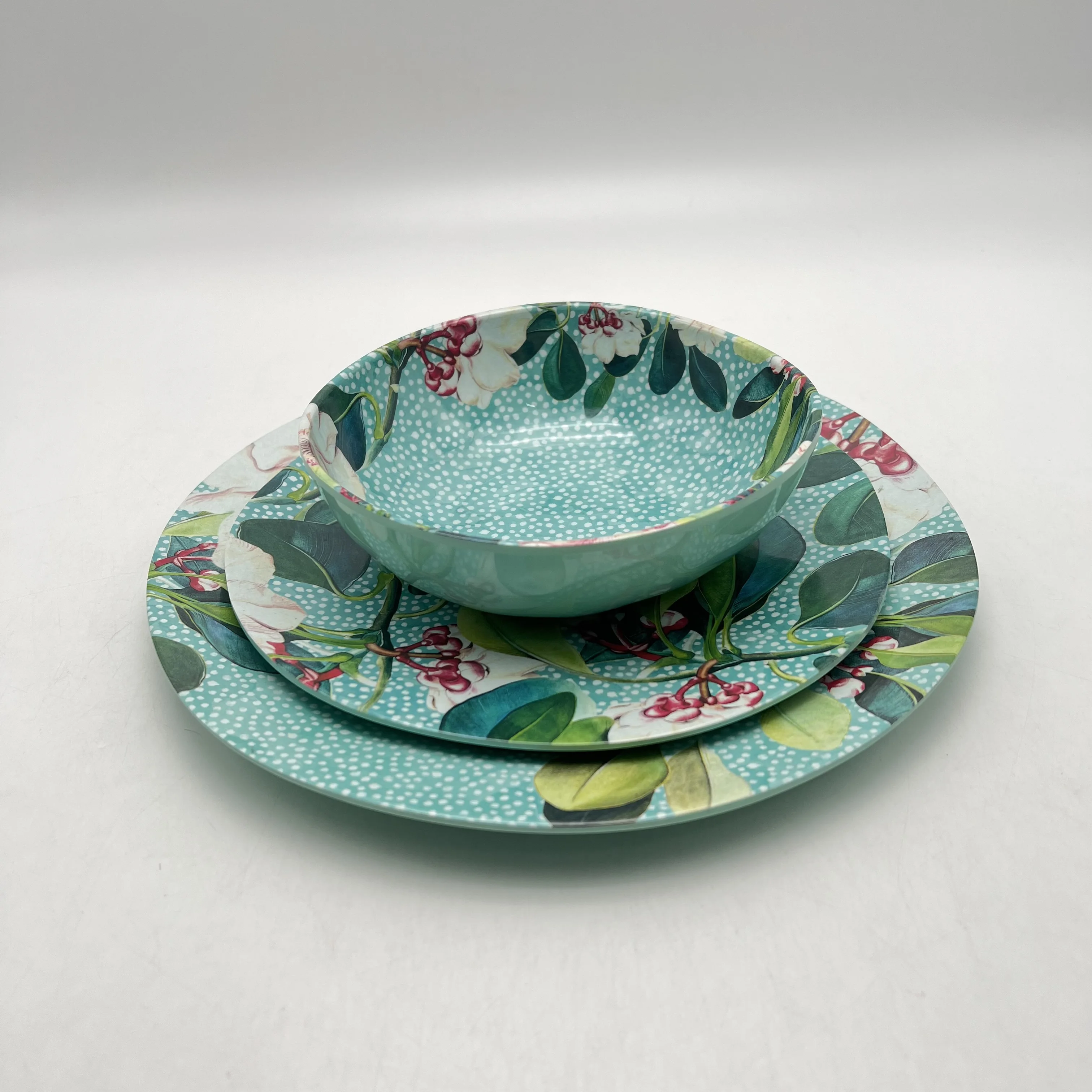 Floral Desgin Melamine Dinnerware Service for 6 Ivory White Floral Pattern Dinner, Soup, Salad Plate, Bowl Set