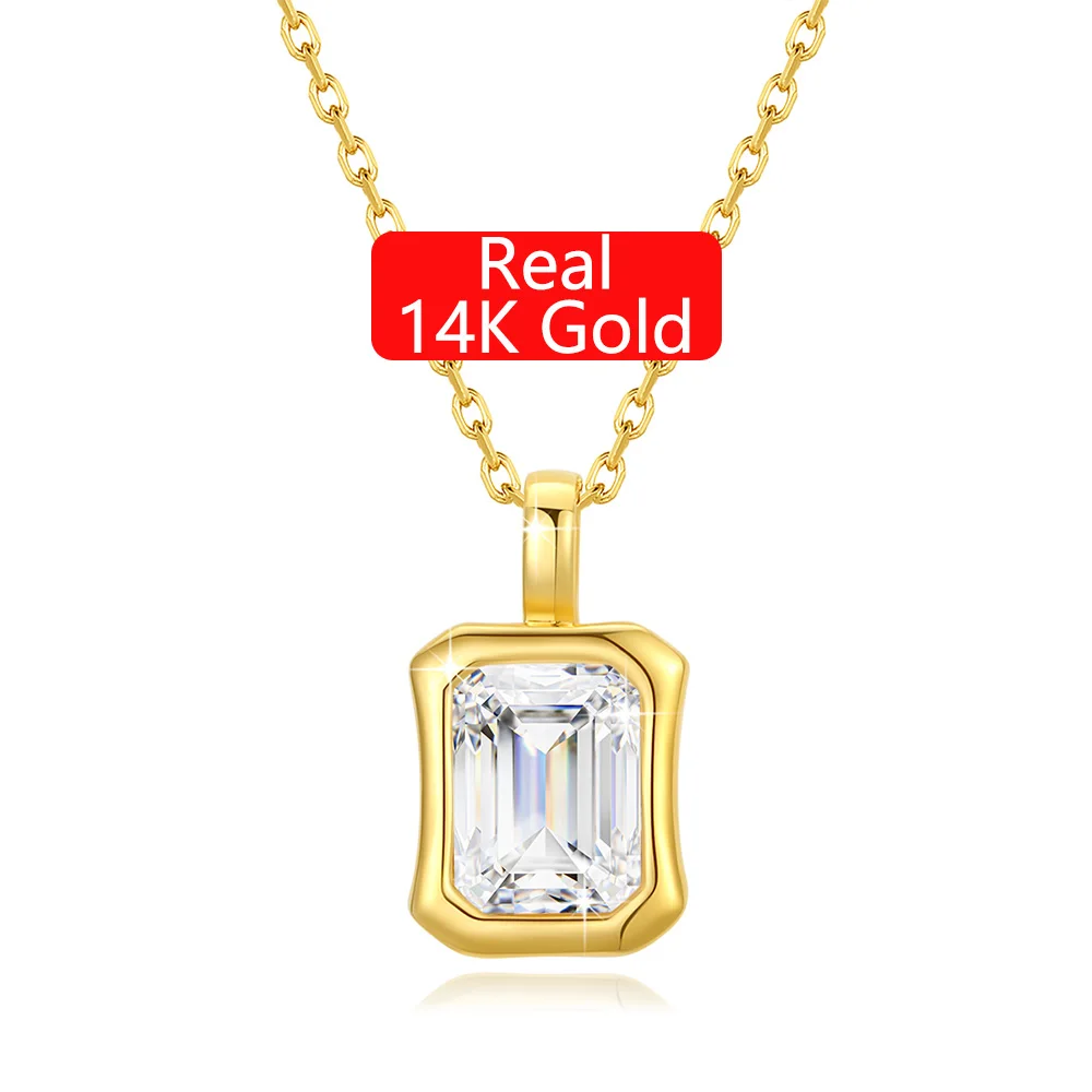 Luxury Jewelry Manufacturer Gold Bezel Set Woman Gift New Year 21 Carat Emerald Hard Hollow 14K Gold Pendant Necklace