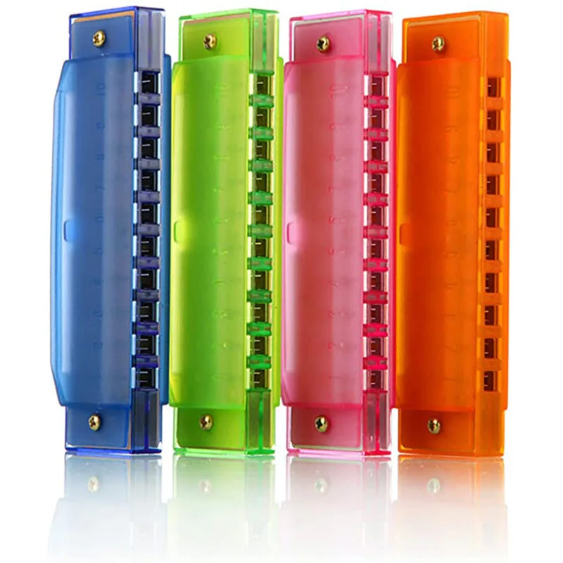 Wholesale hot selling custom logo colorful plasticcute 10 Hole kids Translucent harmonica for Children