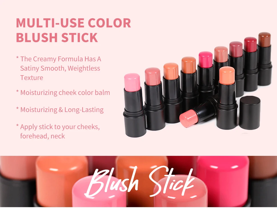 HOT Black Blush Stick Private Label Mini Cheek Blush Rose Stick Shimmer Matte Cream Blush Custom Logo Makeup Blush