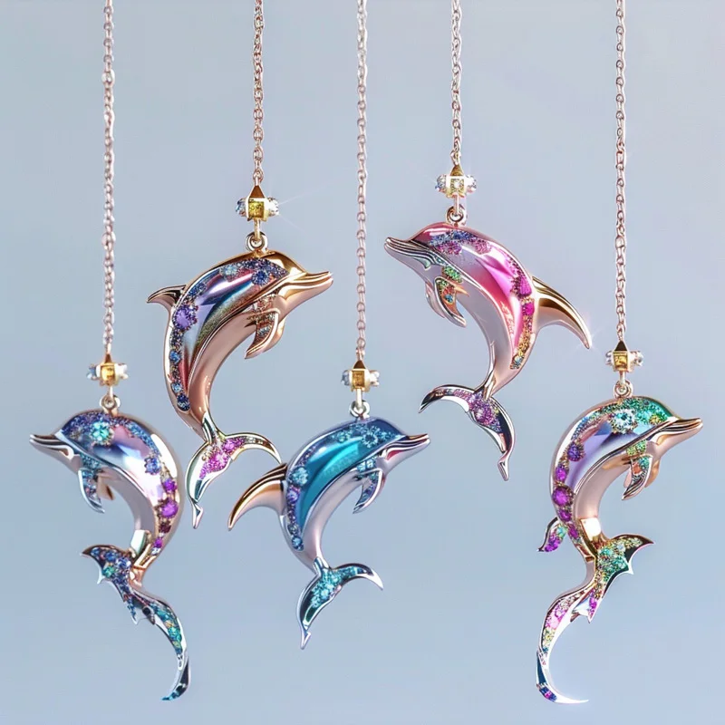 XILIANGFEIZI High Quality Charm Fashion Stainless Chain Necklace 18k Gold Plated Colorful Dolphin Pendant Gift Factory Custom