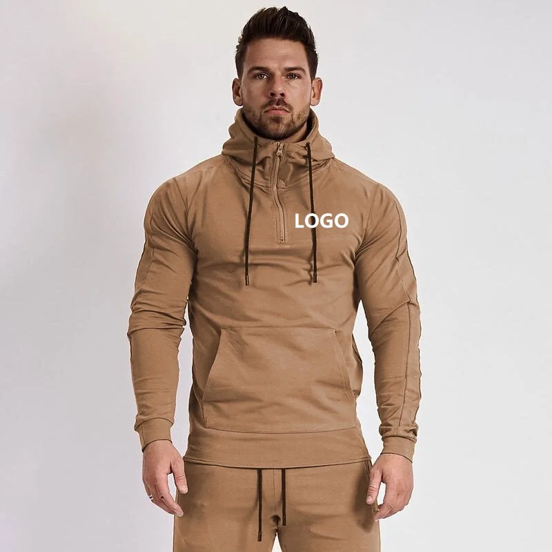 OEM Custom Logo Polyester Breathable Sportswear Workout Running Training Pullover Fitted Fitness GYM Hoodie For Men