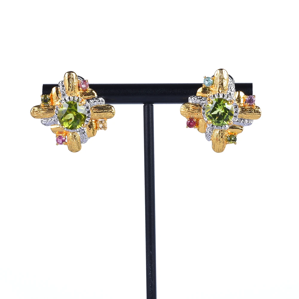 Advanced Design 925 Sterling Silver Fine Jewelry Natural Gem Set Olivine Tourmaline Lady Earrings Perfect Party Gift Jewelry