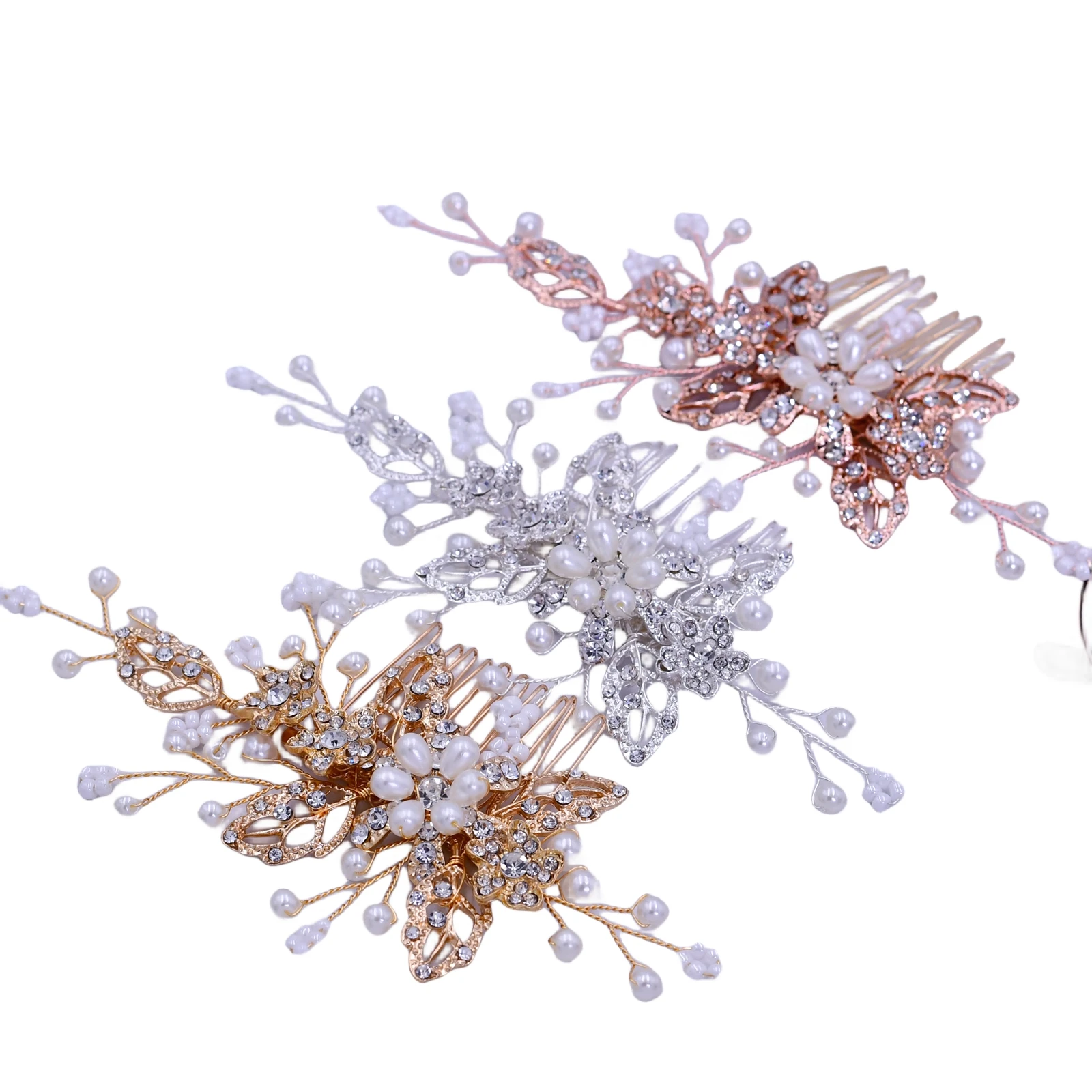 Bridal Crystal Pearl Gold Leaf Princess Headband Crown Hair Comb hairpin bride hair ornaments