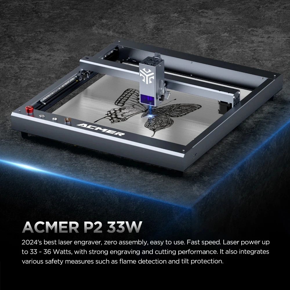 ACMER P2 33W Portable Mini 3d Small Diy Laser Engraving Machine Cutting For Metal Leather Glass Jewelry Wood Crystal Acrylic