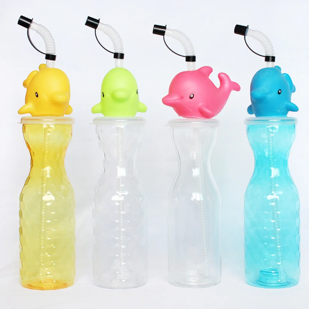 500ML Dinosaur Cartoon Plastic Yard Cup Clear PET Slush Cup With Lid And Straw