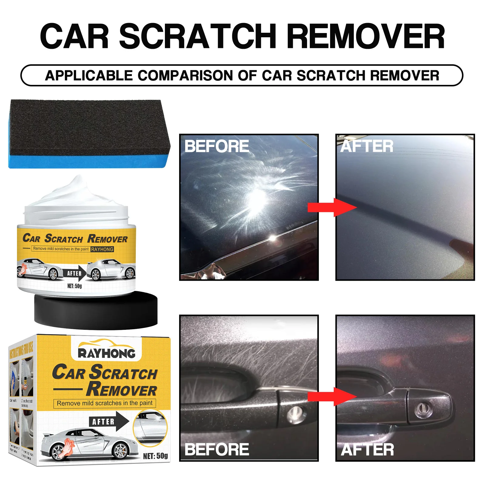 Rayhong Car Paint Scratch Repair Cream Body Surface Car Scratch Remover Color Easy Quickly Scratch Repair Kit