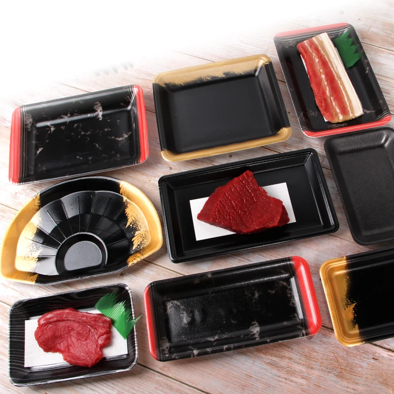 Washable ReusableCustomized Marbled Black Red Tray Fresh Fruit Packing Box Seafood Tray Bottom Tray