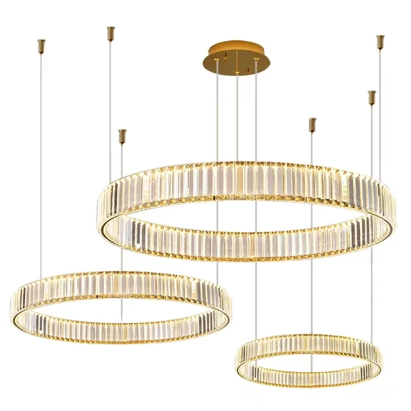 2024 Hot Sell LED Round Crystal Circle Chandelier Ring lamp  For living room Hotel Restaurant Hanging lights