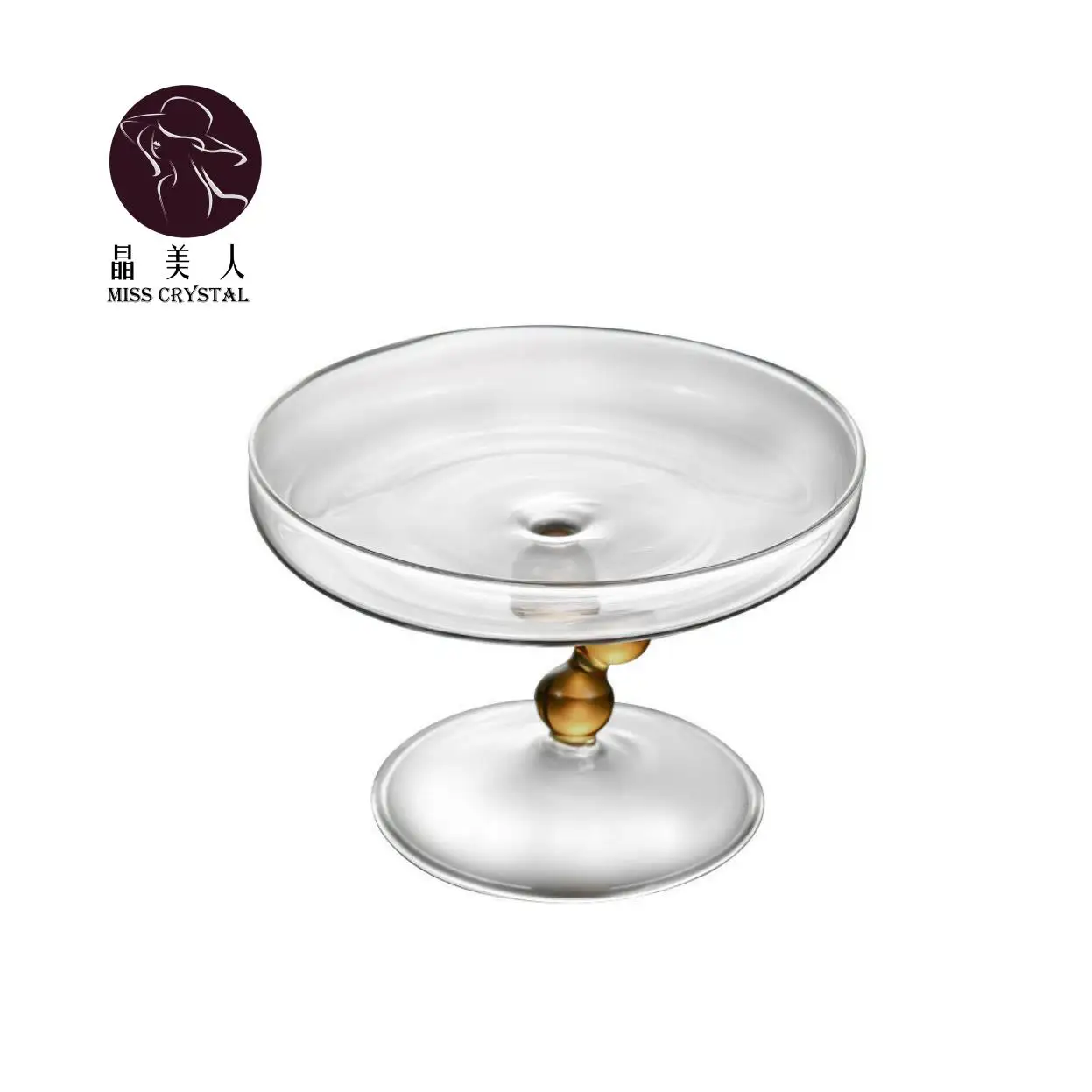 European Gourd High-leg Ins Style Brown Pink High-foot Fruit Plate with Doom Cake Plate for High Borosilicate Glass