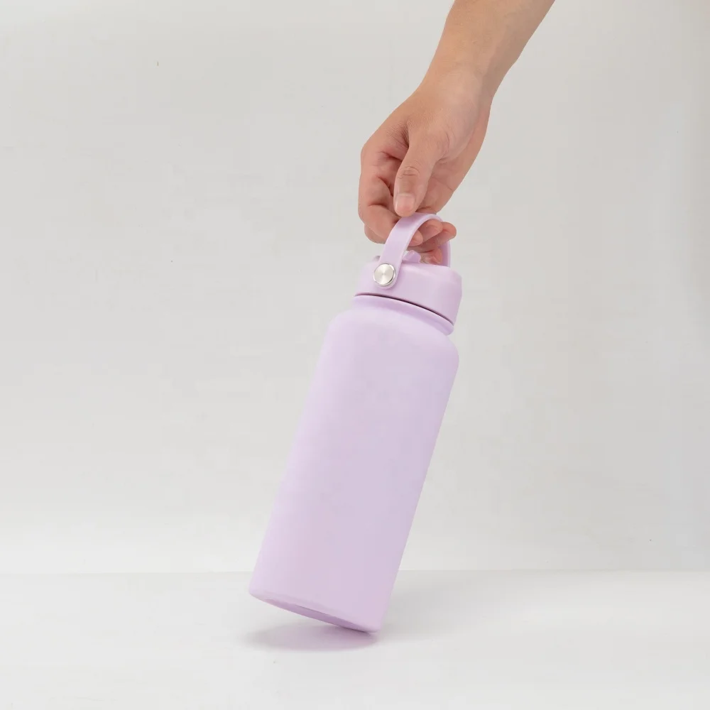 RTS Custom Cute 1000ML Gym Hot Rubber Paint Double Wall Insulated Glass Vacuum Metal Stainless Steel Wide Water Bottle