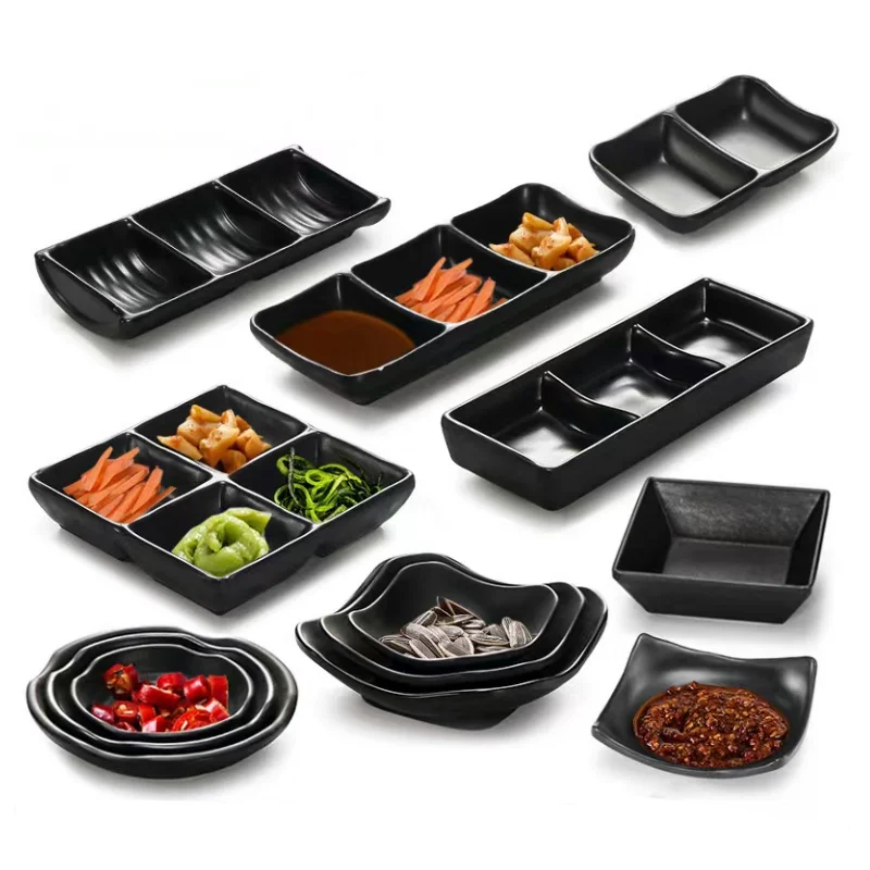 Wholesale Japanese Black Matte Plastic Seasoning Sauce Dish 3.6 Inch Melamine Soy Sauce Dish