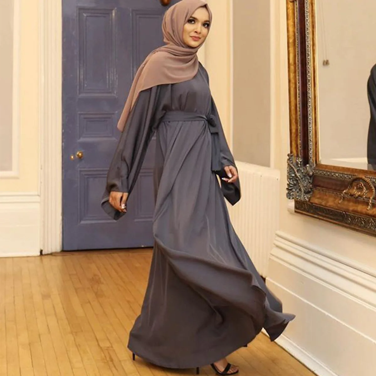 LangChi Muslim Women Dress Modest Wear Islamic Clothing Solid Colors Maxi Islamic Abaya
