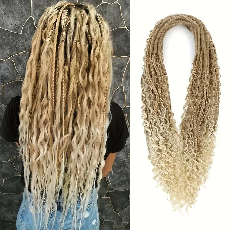 24-Inch Synthetic Boho Box Braids Double Ended Dreadlock Extensions 10 Stands/Pack 0.6cm Soft Dreadlock Extension Braiding Hair