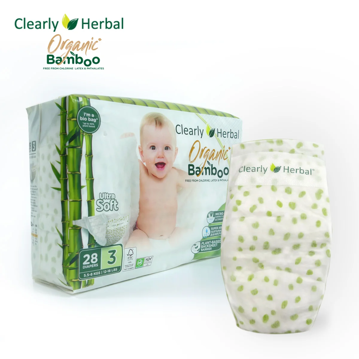 Biodegradable Ecological Bamboo Fiber Disposable Baby Natural Diapers In Stock