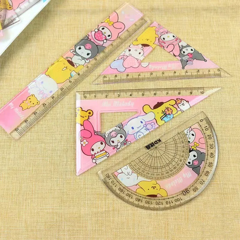 (Wholesale) School Stationery Kuromi Ruler Cute KT Melody 4pcs/set Plastic for Kids