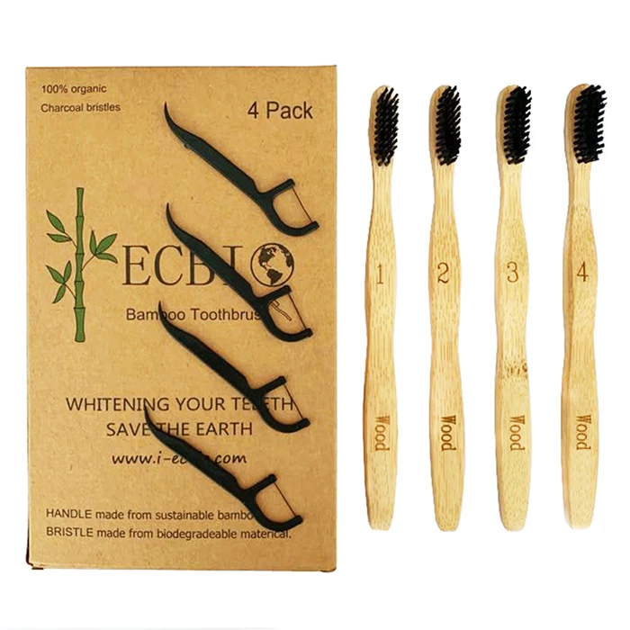 Ecofriendly Natural Bamboo product Tooth Brush DENTAL FLOSS Set Custom LOGO Organic Charcoal nylon Bamboo Toothbrush