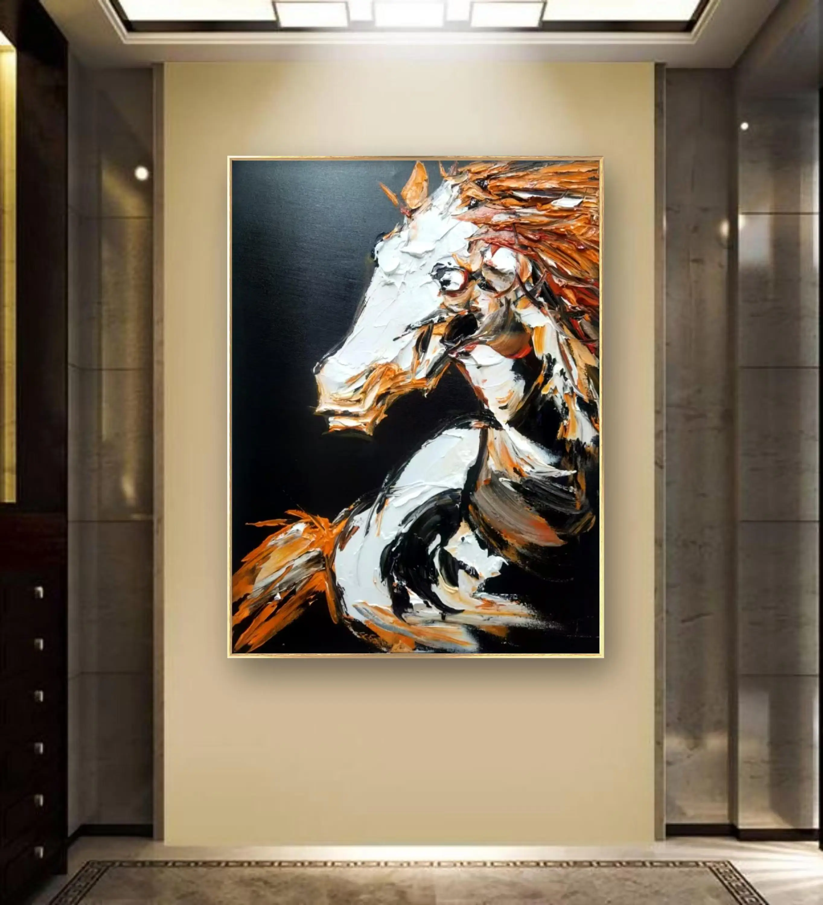 Hand drawn muscular horse painting light luxury home decoration living room and lobby hanging paintings