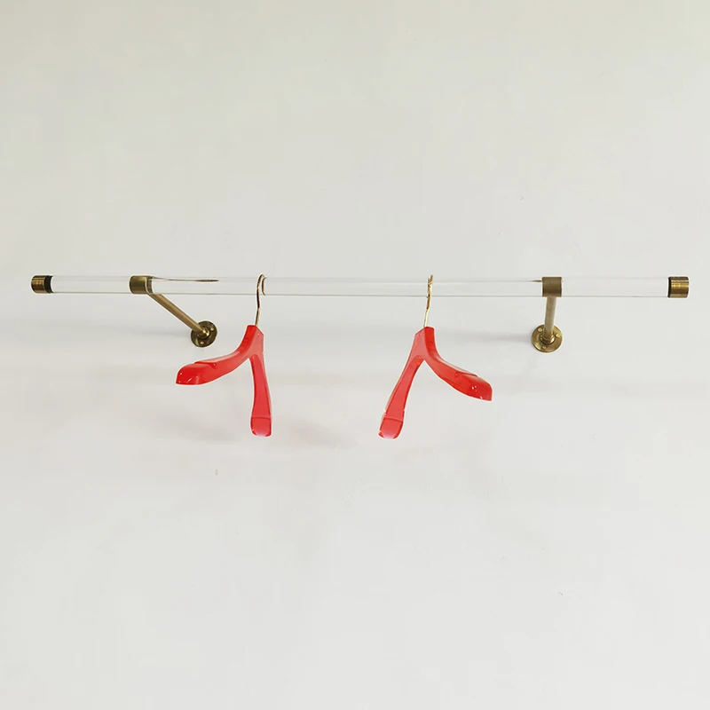 Wall Mounted Boutique Furniture Acrylic Clothing Hanger Gold Wall Mounted Clothing Rack Display Stand