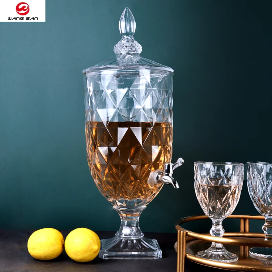 Factory product glass juice dispenser glass beverage dispenser jar with metal tap 5 gallon glass beverage dispenser with spigot