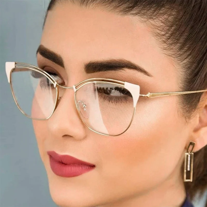 
Fashion Anti Blue Light Blocking Cat Eye Metal Glasses Frames Men Women Optical Computer Eyeglasses Frames Stylish Eyewear 