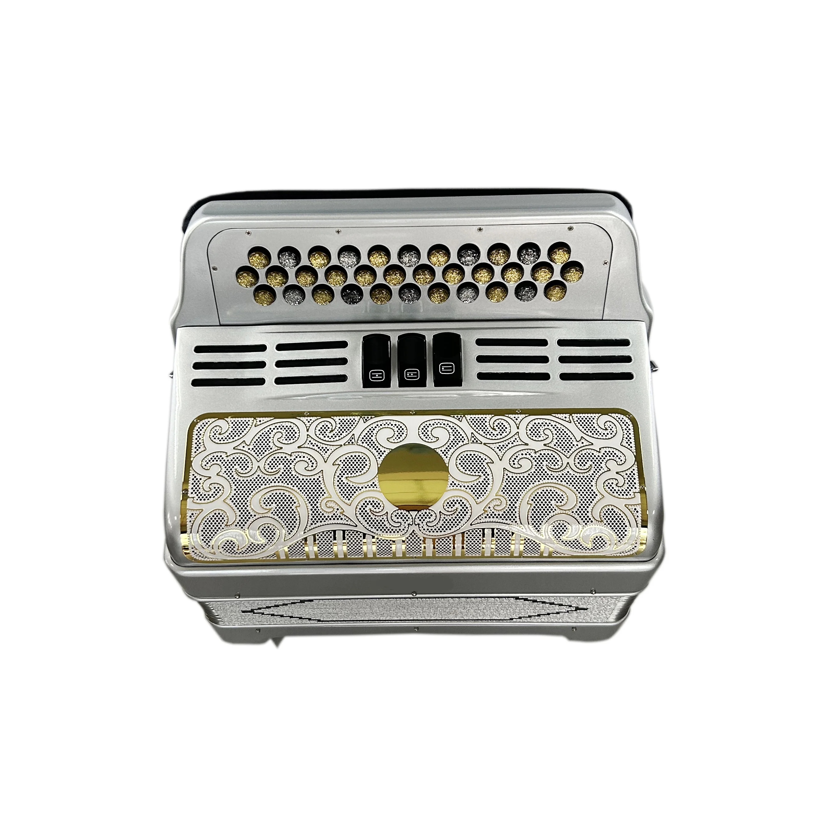 SEASOUND OEM 34 Buttons 12 Bass 3 Register Silver Accordion White Gold Grill Silver And Gold Buttons Accordions Musical JB3412C