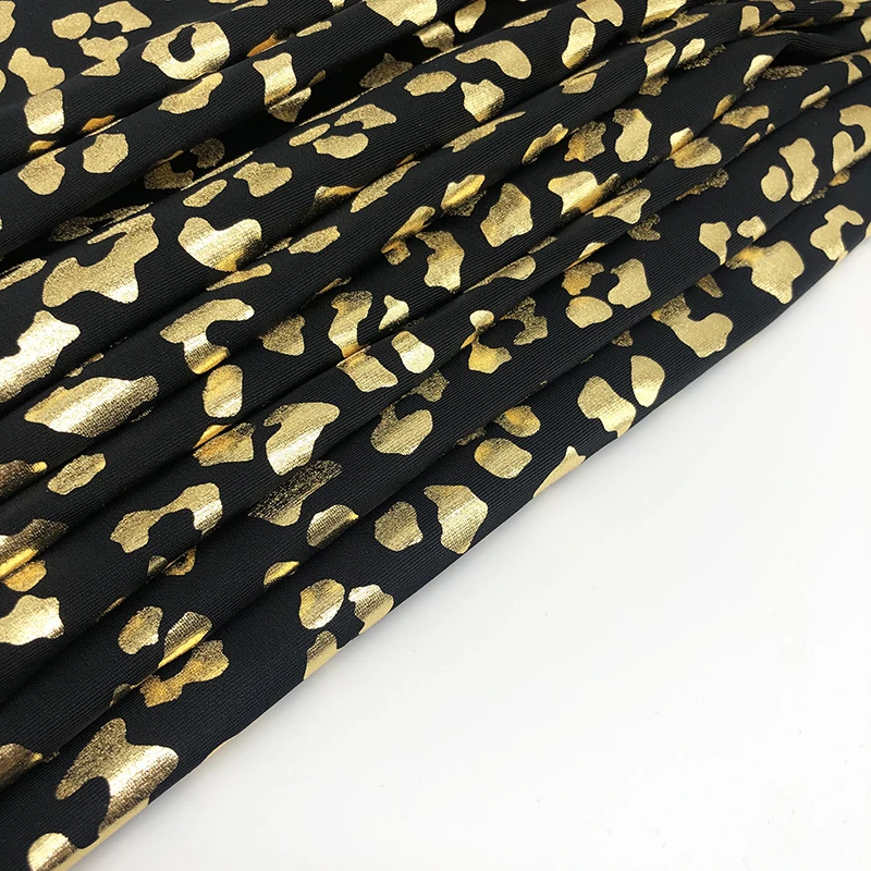 leopard  of gold   for  hologram foil printed spandex stretch fabric for swimwear costume wear