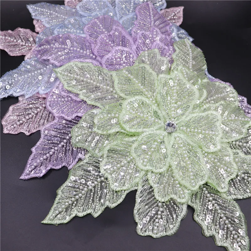 Extra Large Handmade Flower Intricate Beaded Rhinestone Decorative Flower Snowflake Shape Clothing Accessories