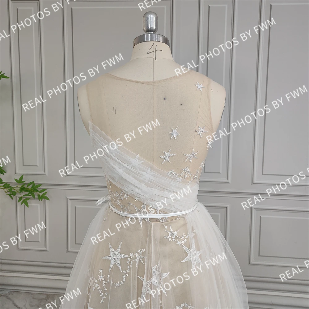 100% Real Photos High Quality Stars Lace Wedding Dress For Bride Elegant Woman Illusion Back Bridal Gown New Design 2024