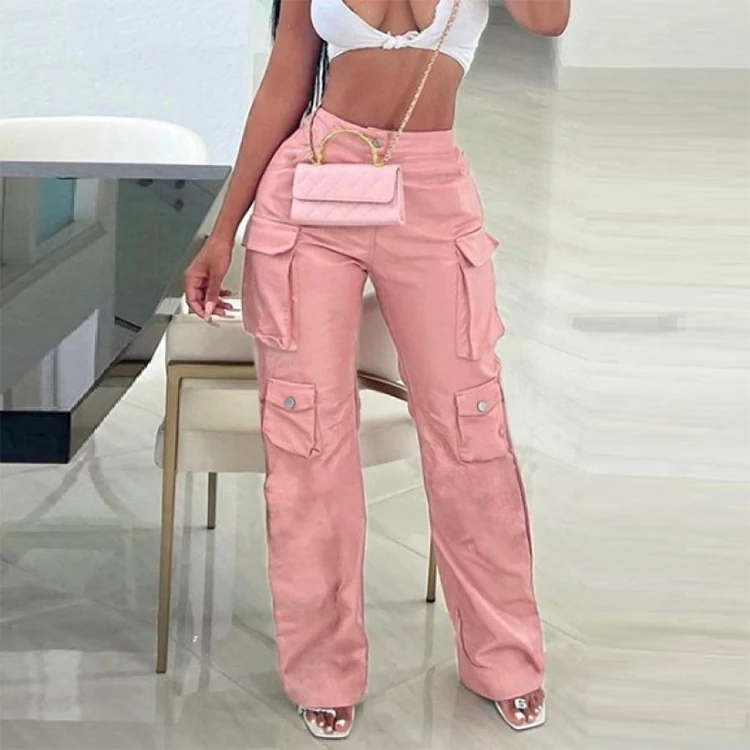 Custom OEM Manufacturer Vintage Pockets High Waist Streetwear baggy Casual ladies Long parachute Cargo Pant for women Trousers