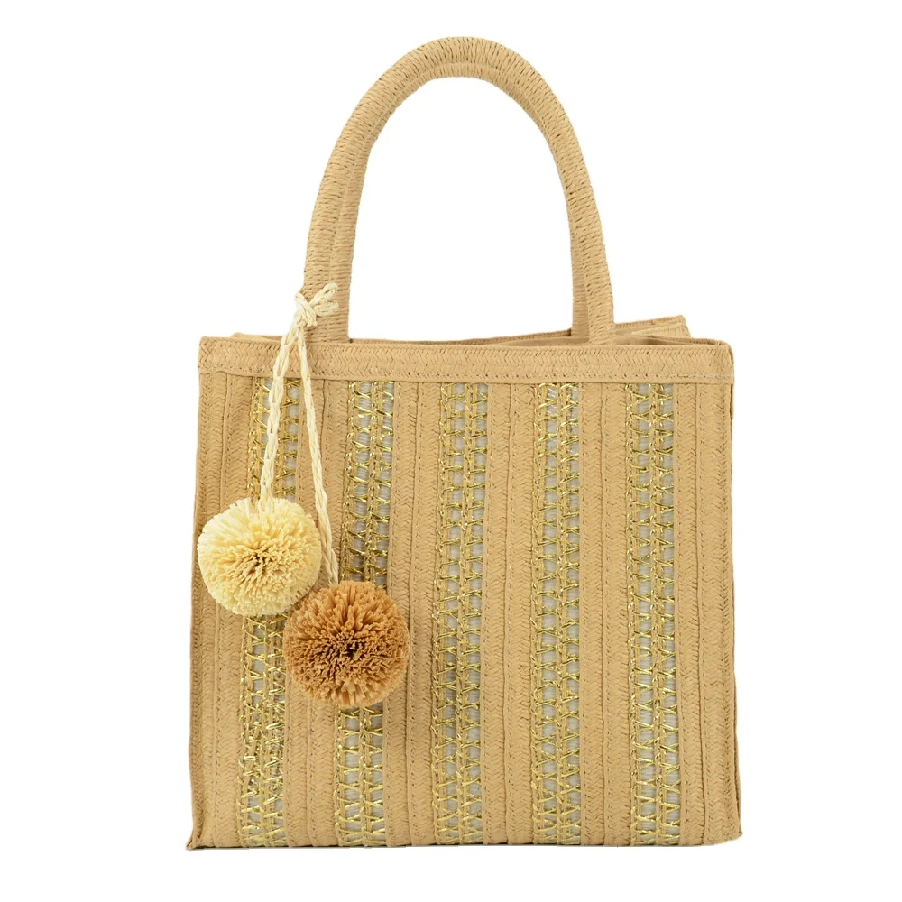 Женская летняя Соломенная Сумка-тоут ручной работы модная маленькая сумка с хлопковой подкладкой из кукурузной шелухи дорожная для покупок