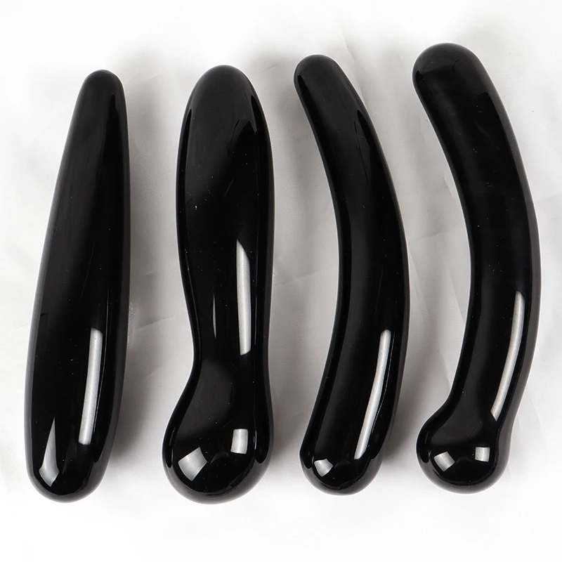 Wholesale Organic Yoni Wand Natural Crystal and Jade Black Obsidian Massage Wand Happy Dildo Bend Wand for Women