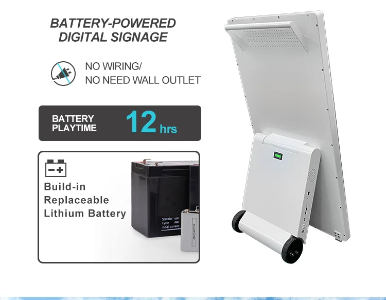 43' Digital Poster Foldable Portable LCD Advertising Screen Battery Powered Retail digital display