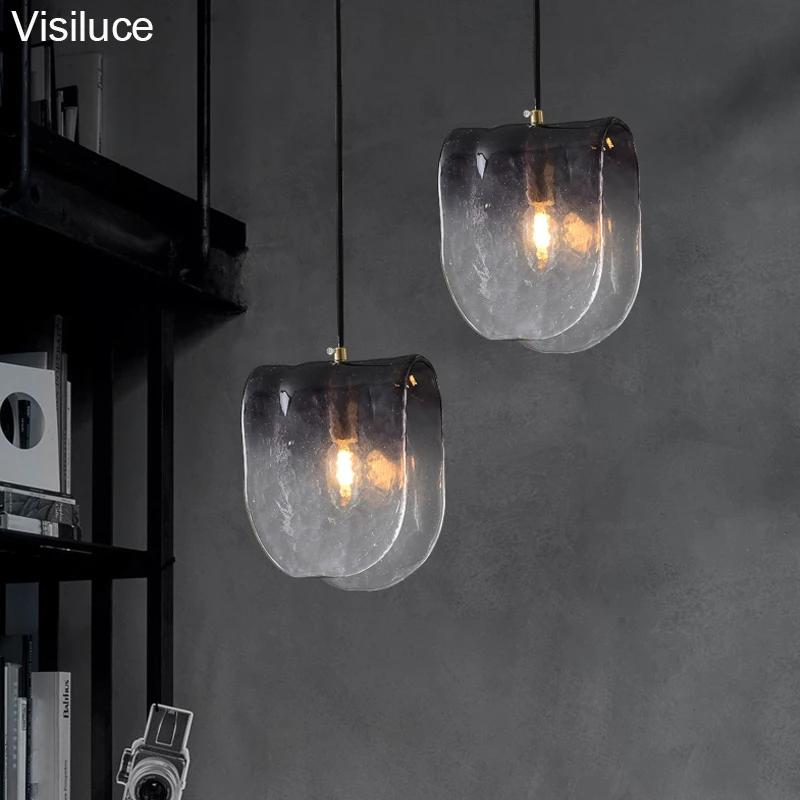 modern Suspension Copper Brass Drop smoky Glass Island Single Hanging Kitchen Pendant Lights Lamps For Home
