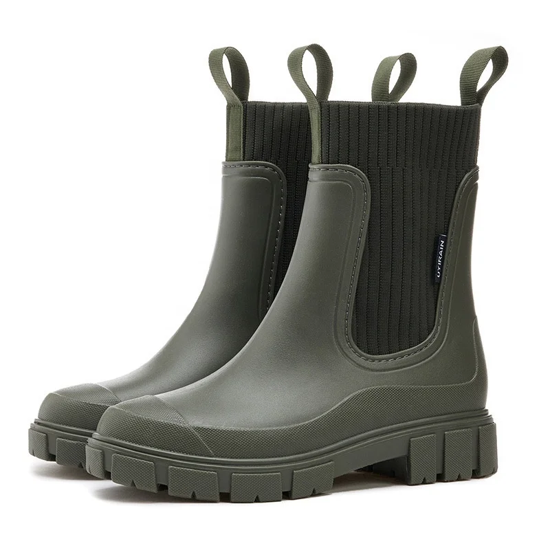 High-End Height Increasing Vogue Korea Style Rain Boot Round Toe City Walk Water Chunky Boots For Women